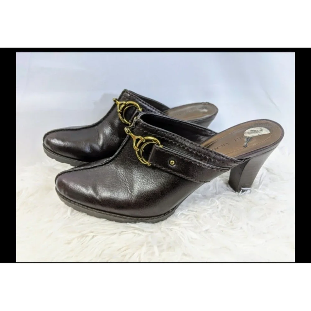 Womens Mule Heel Etienne Aigner Shoe Leather Open Clog Chunky Heel Size 7 1/2 - Picture 2 of 6